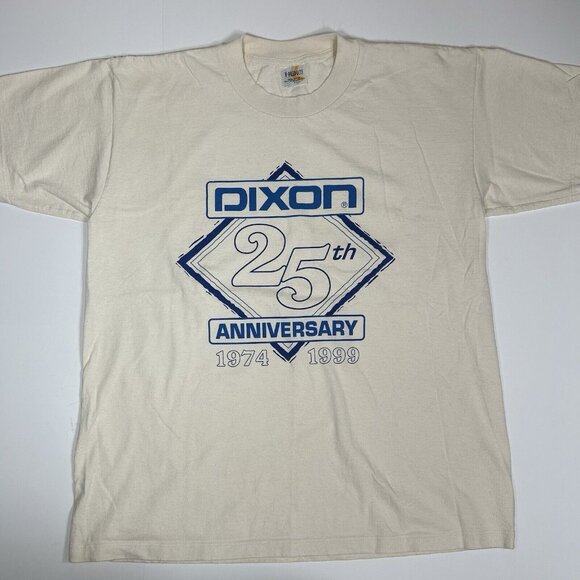 VTG Y2K K-products Dixon 25th Anniversary 74-99 Cream Ivory T-shirt Men size L - Picture 1 of 4